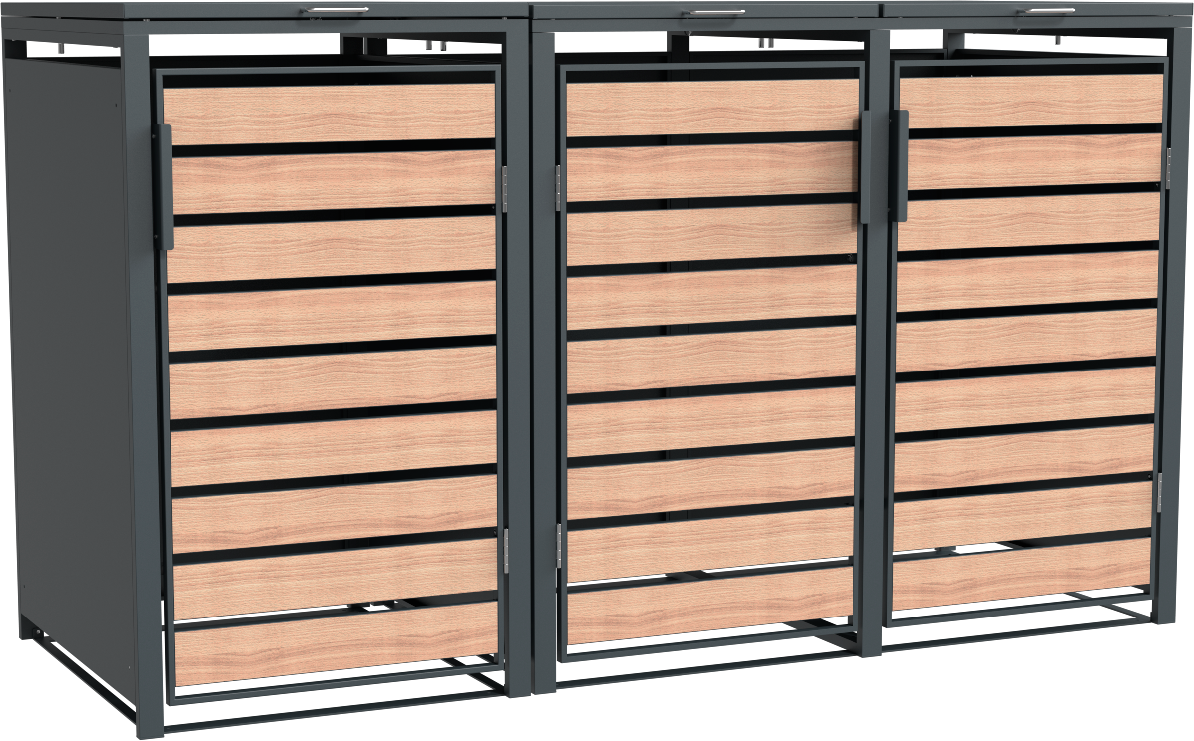 Mülltonnenbox WESTMANN "Lacina", braun (holzoptik, braun), B:200cm H:116cm T:80cm, Metall, Stahl, Aufbewahrungsboxen, Platz für 3 Mülltonnen je 240 L, BxHxT: 200x80x116 cm