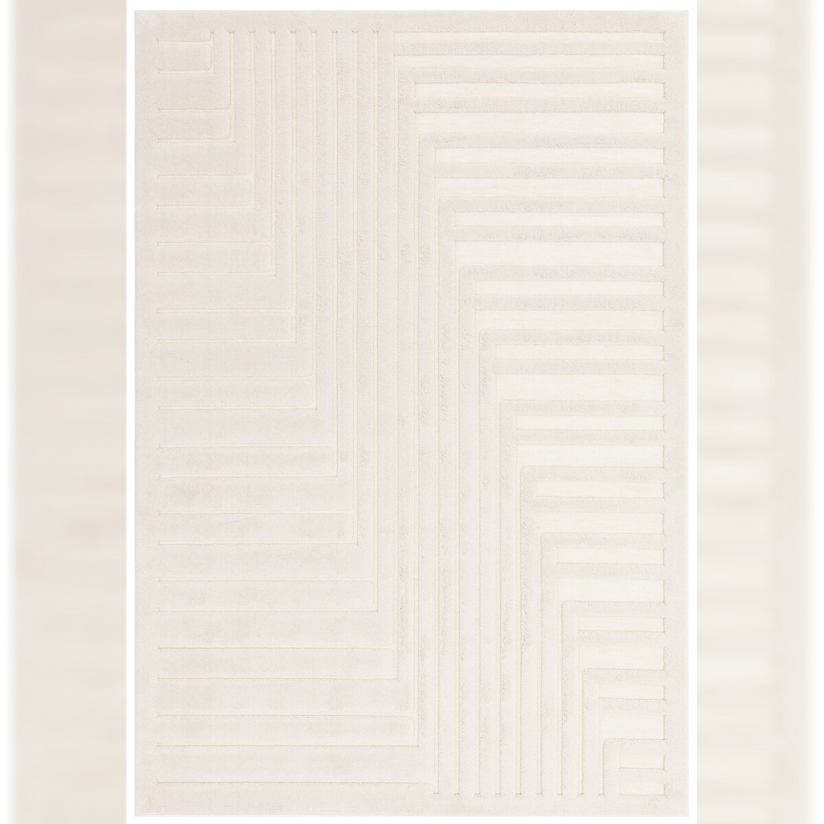 Strukturteppich 3D-Hoch-Tief-Effekt Geometrisch | 160x230cm, 1,7cm Gesamthöhe | Elfenbein | Strapazierfähig | EDEN-Lazonby Kollektion | Kadima Design Image