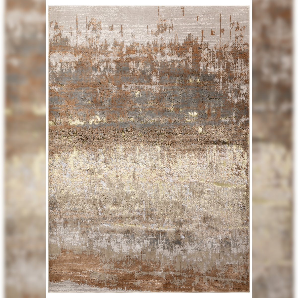 Teppich Hochglanz Metallic Abstrakt | 120x170cm, Florhöhe 8mm, Gesamthöhe 13mm | Gold, Champagner, Bronze | Pflegeleicht | Kadima Design Image