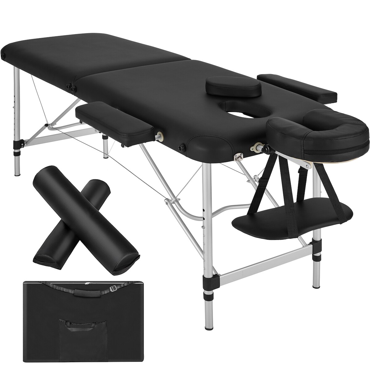 TECTAKE 2 Zonen Massageliege-Set mit Polsterung, Massagerollen und Aluminiumgestellschwarz Image