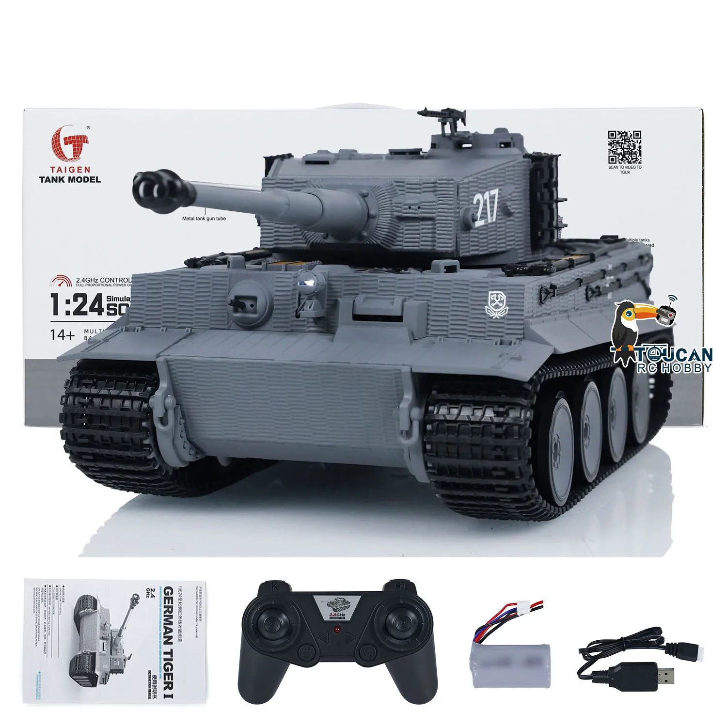 Taigen RC Carro Armato 1/24 RC Carro Armato di Battaglia Tiger I Radio Controllo Carro Armato Militare Modello Auto Da Combattimento A Infrarossi RC Panzer Veicolo RC Giocattolo Ragazzi