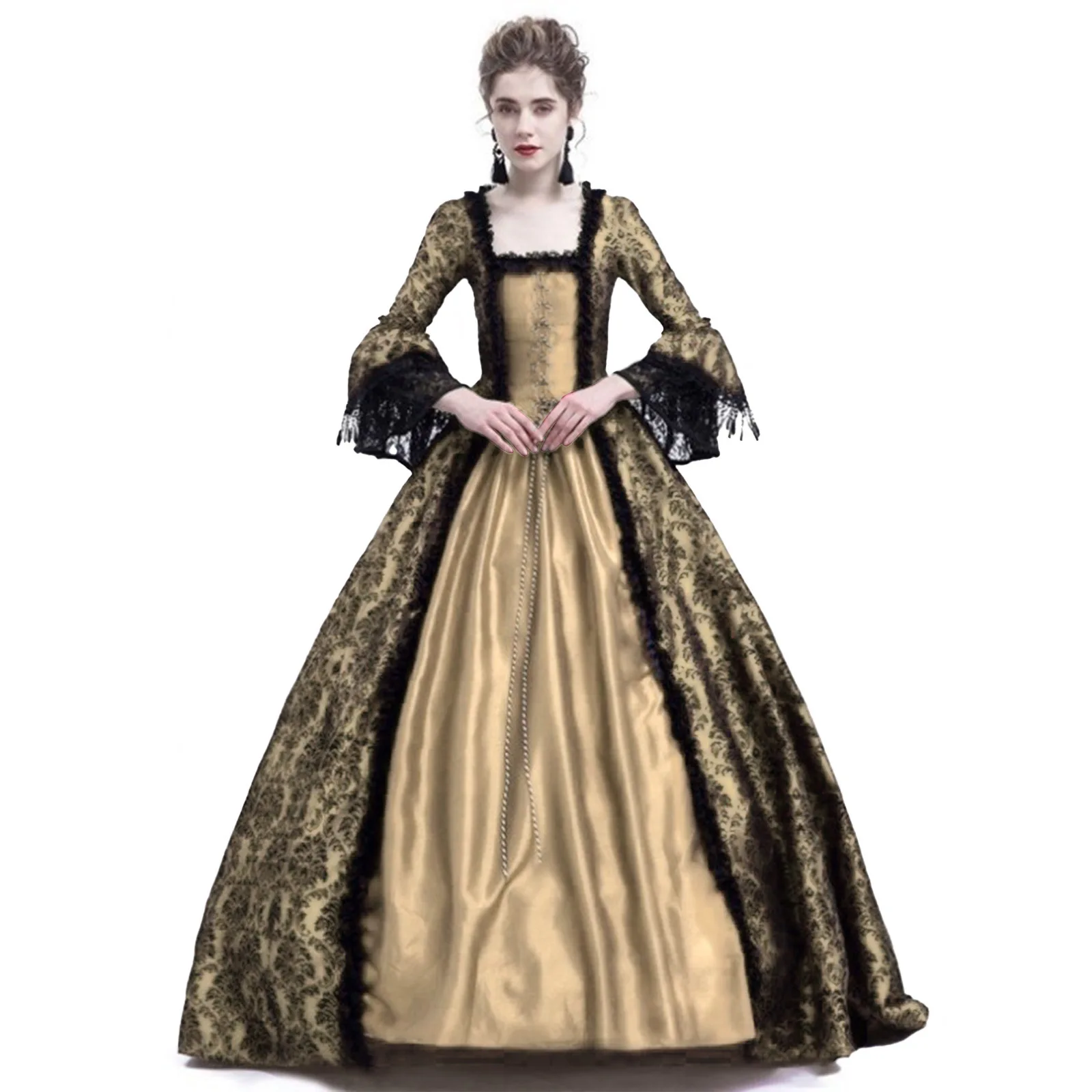 Abito vintage da donna Abito medievale vittoriano con cuciture in pizzo Abito gotico a maniche lunghe Costume da festa cosplay S-5XL