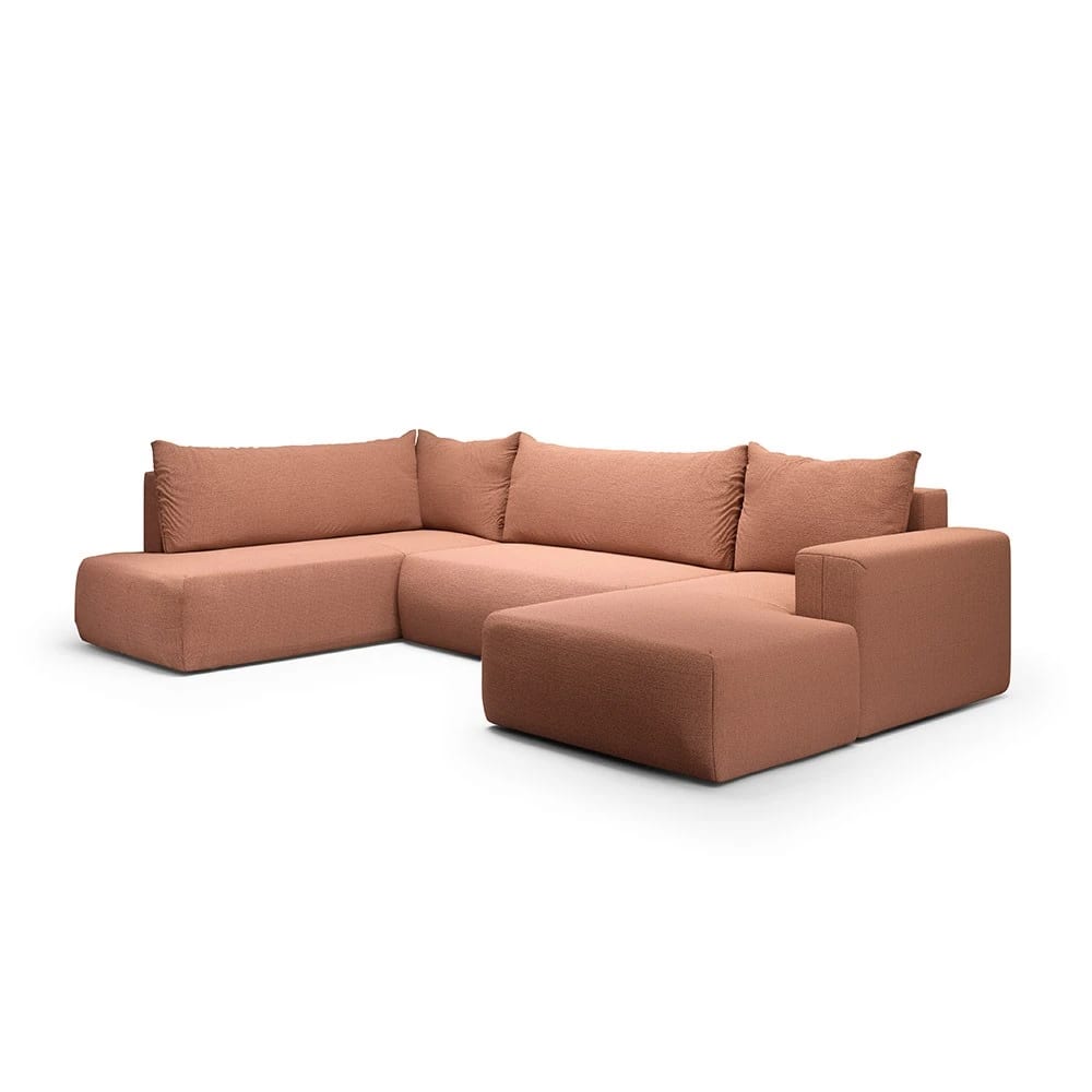 Canapé panoramique gauche 5 places en tissu orange