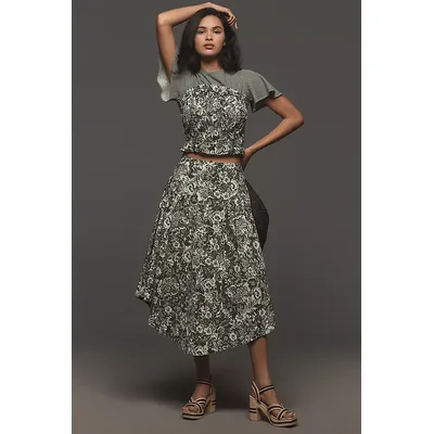 By Anthropologie Smocked Linen Midi Skirt