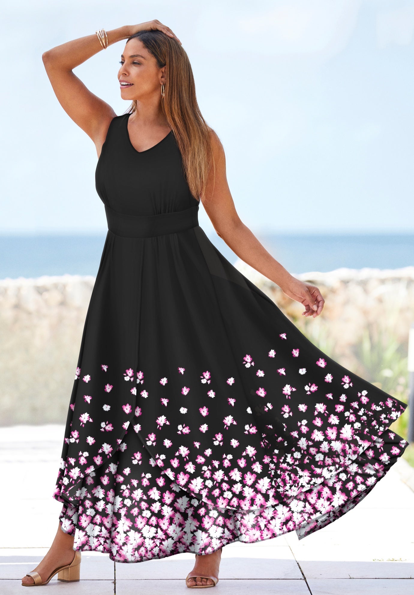 Plus Size Women's Georgette Flyaway Maxi Dress by Jessica London in Black Floral (Size 20 W)