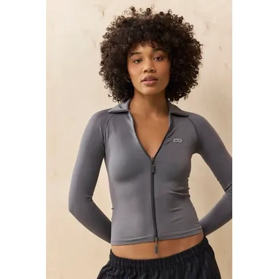 iets frans. Hallie Zip-Up Long Sleeve Top - Grey S at Urban Outfitters