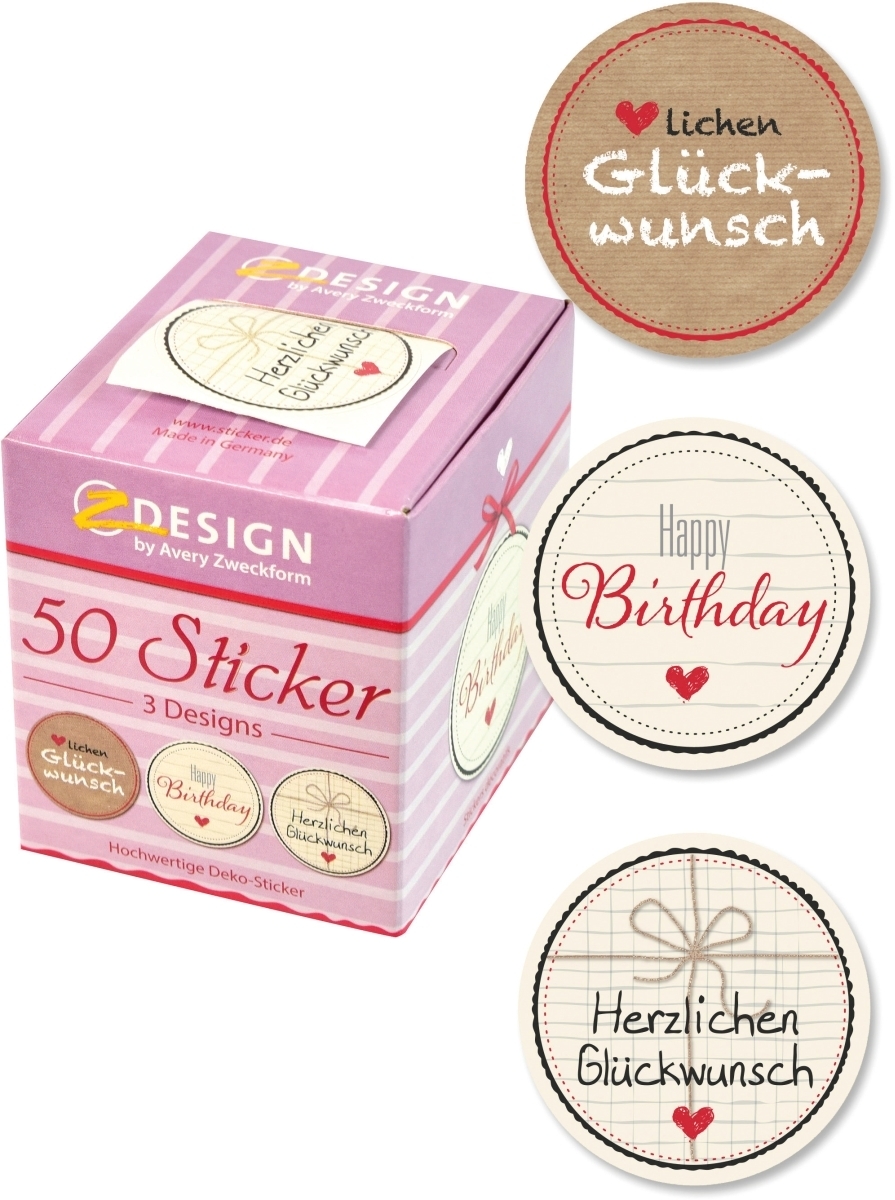 Z-Design Sticker auf Rolle Motiv Herzlichen Glückwunsch rund 38mm 3 Motive 50 Stück Image