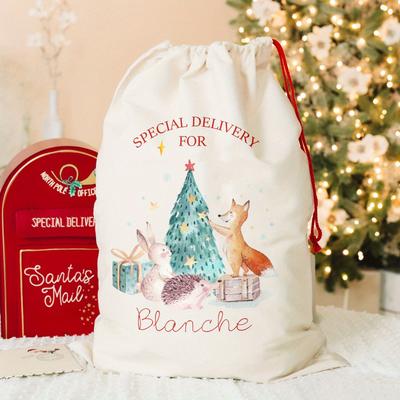 TEMU Customizable Christmas Drawstring Gift Bag, Polyester Santa Sack With And Santa Claus Design, For Holiday Presents And Special Deliveries Image