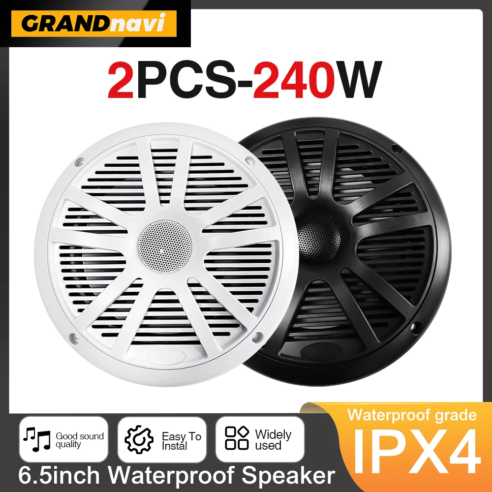 6,5-Zoll-Marine-Lautsprecher, 120 W, wasserdicht, wetterbeständig, Stereo-Bootslautsprecher für Wohnmobile, Yachten, Golfwagen, ATV, UTV, Schiff, Sauna Image