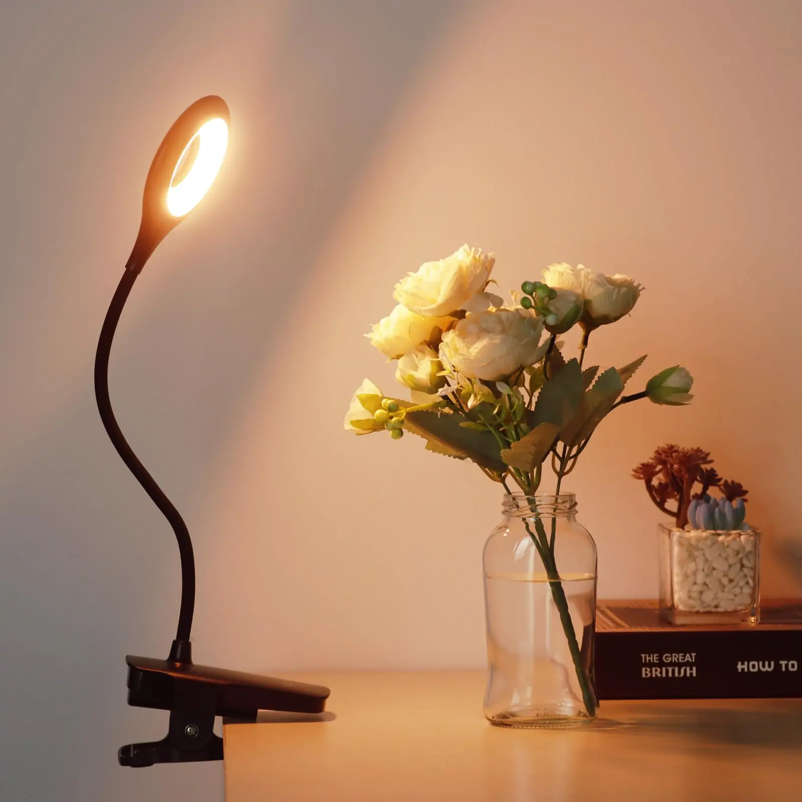 Tragbare Schreibtischlampe, wiederaufladbar, Leselicht, Augenschutz, Buchlicht, LED, USB, Leselampe, Touch-Steuerung, Clip, Tisch-Schreibtischlampe