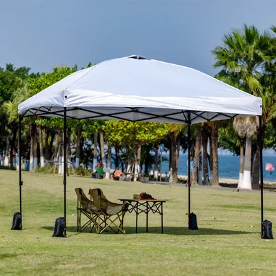Pop-up-Überdachung für den Außenbereich, Pavillon-Zelt, Strand, Camping, Sofortüberdachung, 10 x 10 Fuß (weiße Farbe), bequem zu tragen, mit Schlepper-Ba
