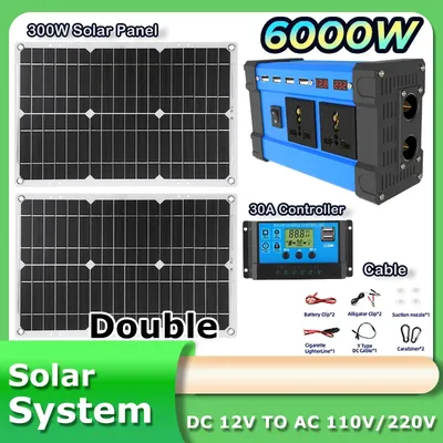 2*300W solar kit komplette panel 6000w 220v Inverter Tragbare Outdoor Power Solar System Kit solar 30A Controller Auto Camping RV