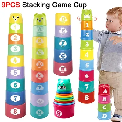 Stacking Game Cup Children Board Game Hand Speed Competition Fold Cup with Numbers Letters Shapes Early Education Puzzle Toy
