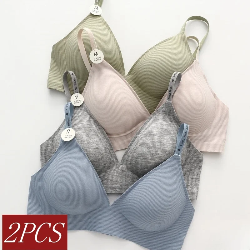2 teile/satz nahtlose BHs für Frauen nicht Draht Büstenhalter bequeme weiche Unterwäsche Tops Brief riemen sexy Dessous U-förmigen Rücken Bra lette Image