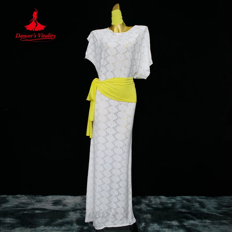 Bauchtanz-Kostüm für Damen, lockere und elegante Robe + Kopftuch + Hüfttuch, 3-teilig, bequeme Übungskleidung aus reiner Baumwolle für Erwachsene Image