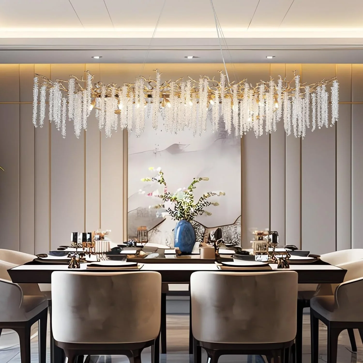 Lange Gold Kristall Kronleuchter Licht Für Küche Tisch Esszimmer Wohnzimmer Schlafzimmer Luxus Gold Rechteck Kristall Decke Kronleuchter Image