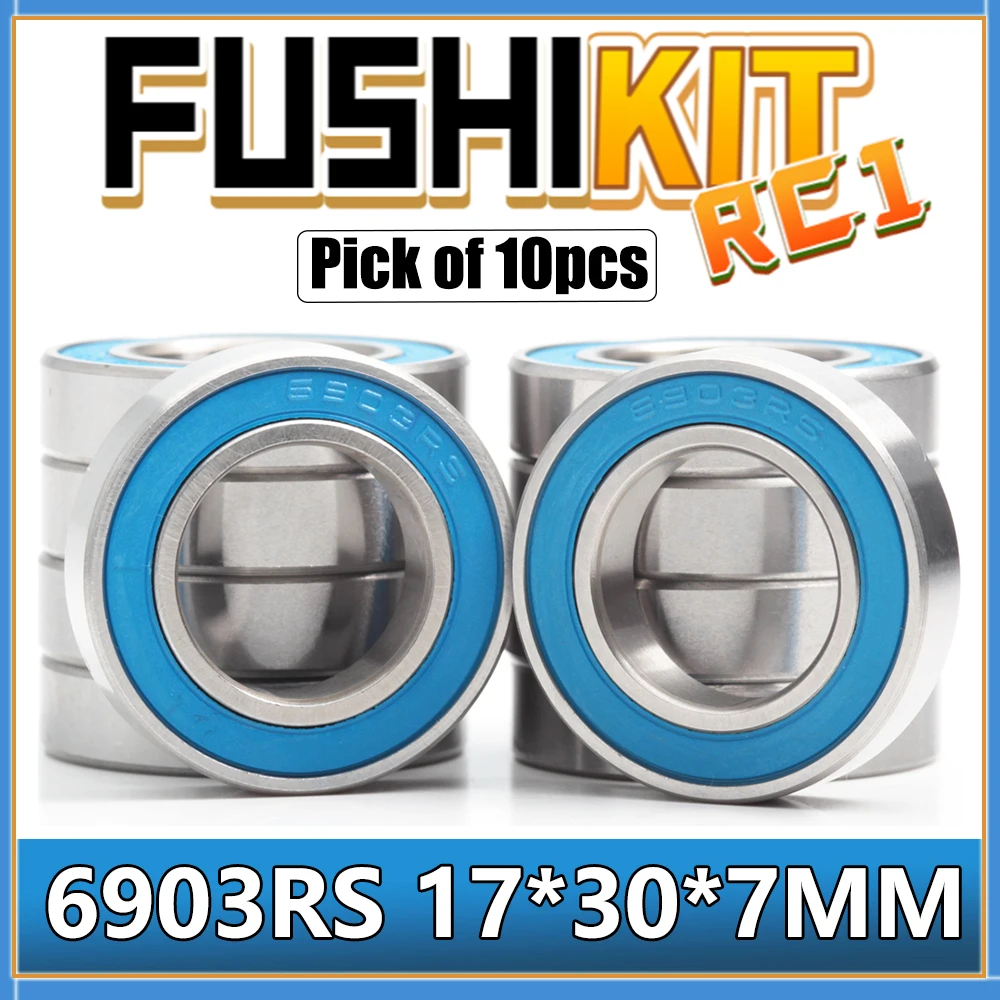 FUSHI 6903RS Lager, blau, versiegelt, 17 x 30 x 7 mm, ABEC-3 6903 2RS Wellenkugellagerteile für Hobby, RC, Auto, LKW, Auswahl von 10 Stück