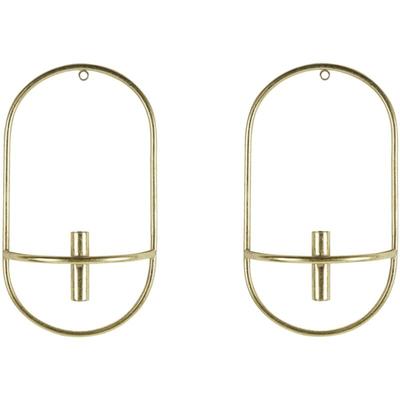 Wandkerzenhalter 2er Set Gold Metall Oval Modern Industrie Design Wanddeko für Stabkerzen Image
