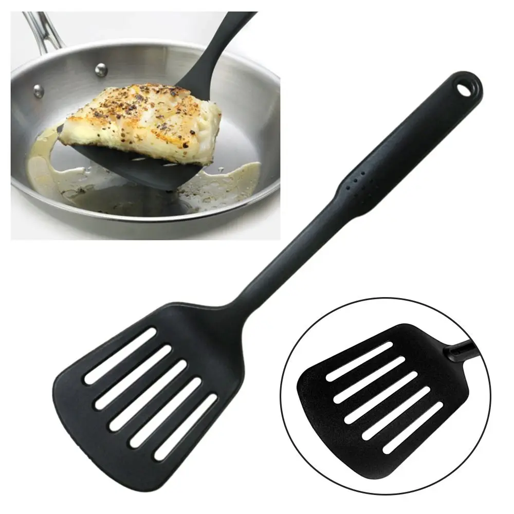 Cuillère à fente solide Portable en Nylon noir antiadhésif, service de cuisine, outil de cuisine résistant à la chaleur, fournitures de cuisine