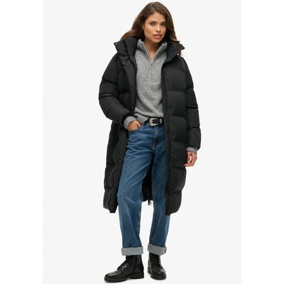 Steppjacke SUPERDRY "Longline Hooded Puffer Jacket", Damen, Gr. S, schwarz, Web, Obermaterial: 100% Polyester, unifarben, casual, oversize, Langarm, Jacken Image