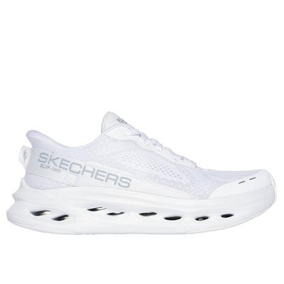 Skechers Women's Slip-ins: Max Cushioning Glide-Step Hands Free Slip-ins Sneaker | Size 7.0 | White/Silver | Textile/Synthetic | Vegan | Machine Washable