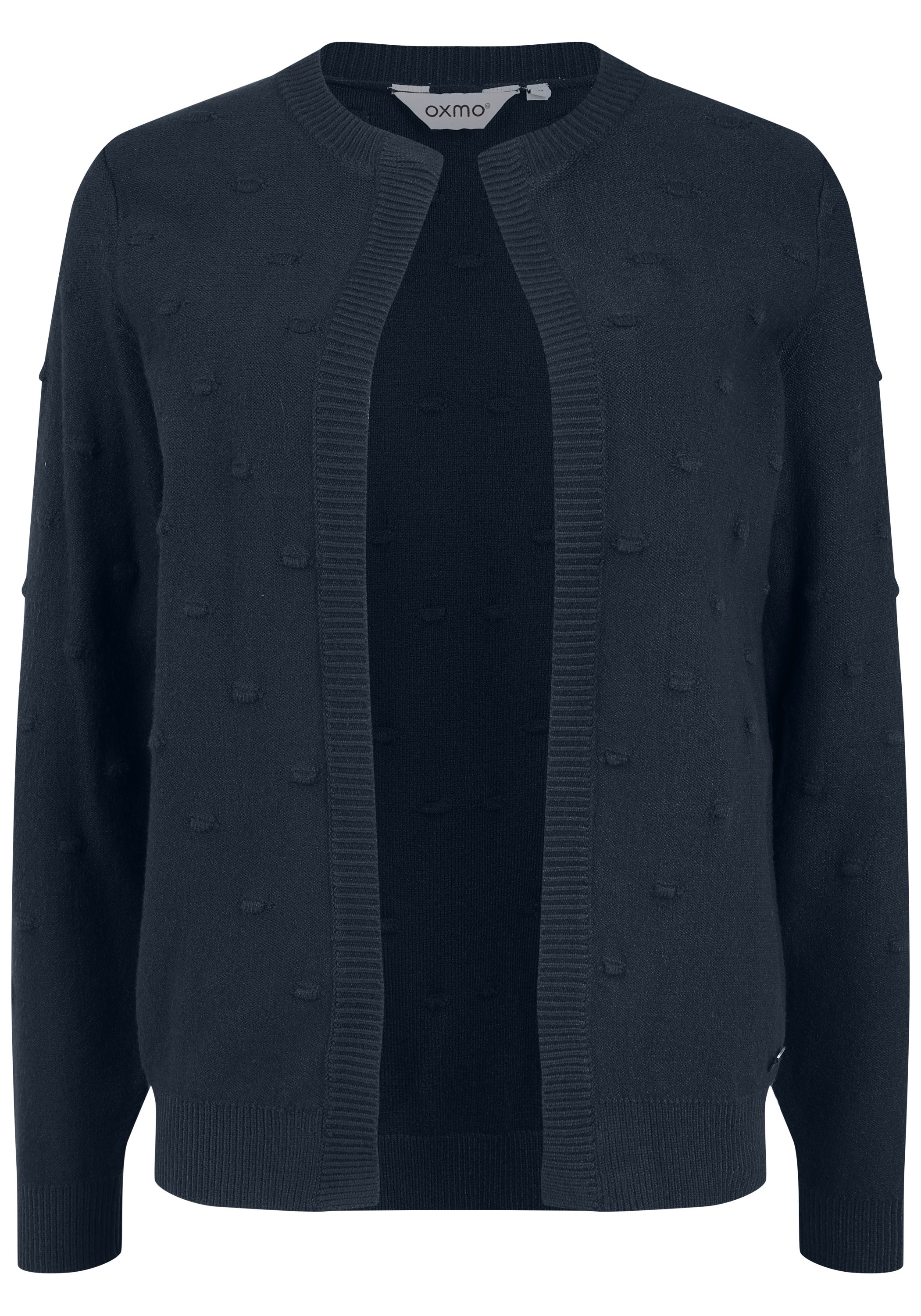 Strickjacke OXMO "Strickjacke OXKalotta", Damen, Gr. M, blau (total eclipse), Obermaterial: 50% Viskose CV. 27% Nylon NY. 23% Polyester PES., Strickjacken Strickjacke
