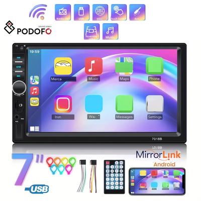 "TEMU Podofo 7"" Screen Car Stereo - Multifunctional Auto Audio Player With ,, Fm Radio, Usb & Aux-in, Steering Wheel Controls, Frame Included - Black"
