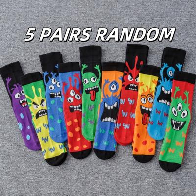 TEMU 5/10 Pairs/sets Of Men's Or Women's Funny Pattern Color Mid-tube Socks Combination