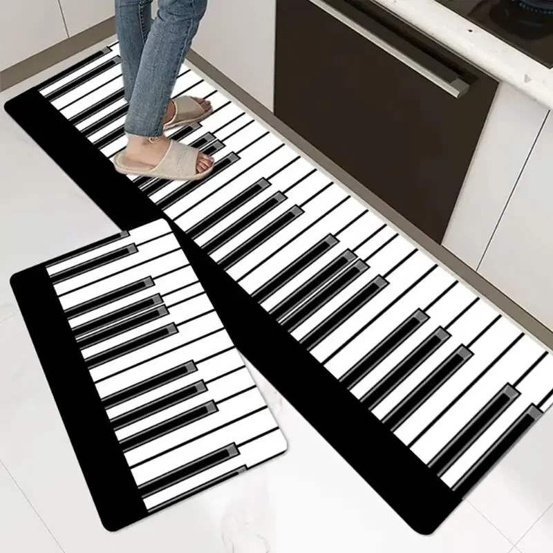 Küchenbodenmatte, Badezimmer-Fußmatte, Schlafzimmer, Bettmatte, Teppich, maschinenwaschbar, Klavier, Schwarz und Weiß, klassisch Image