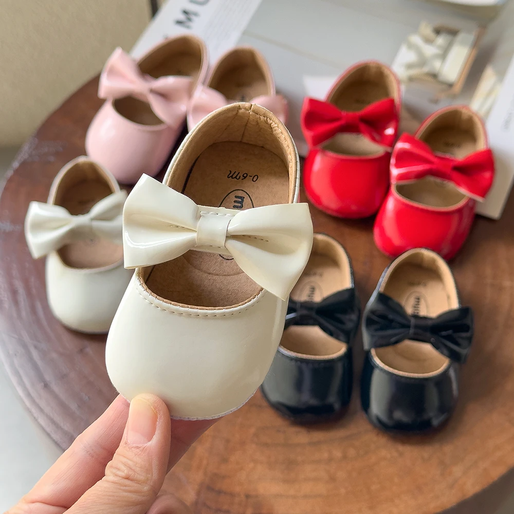 Neugeborenen Baby Schuhe Infant Mädchen Schuhe PU Anti-slip Bowknot Klassische Prinzessin Kleid Schuhe Kleinkind Erste Wanderer Krippe Schuh