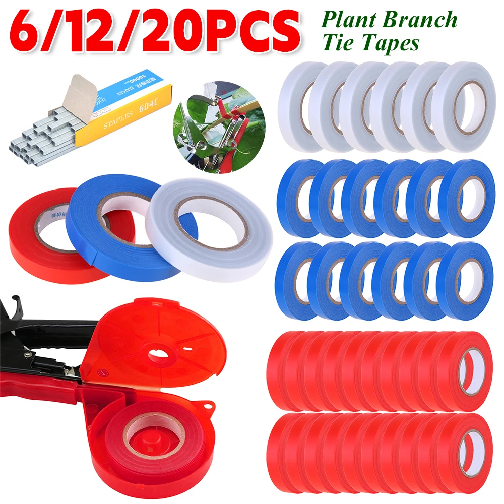 6/12/20pcs Pflanzen zweig Krawatten band mit 1 Box Heft klammer Baum Binden Binde gürtel Pflanze Binden Tapetool Tapener Bänder Garten werkzeug Image