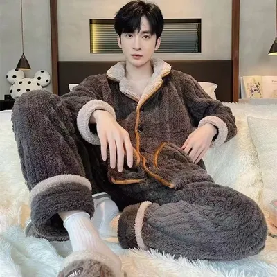 Pyjamas Winter Korallen Samt Verdickt und Fleece Langarm Hosen Flanell Zwei-stück Set Gemütliche Image
