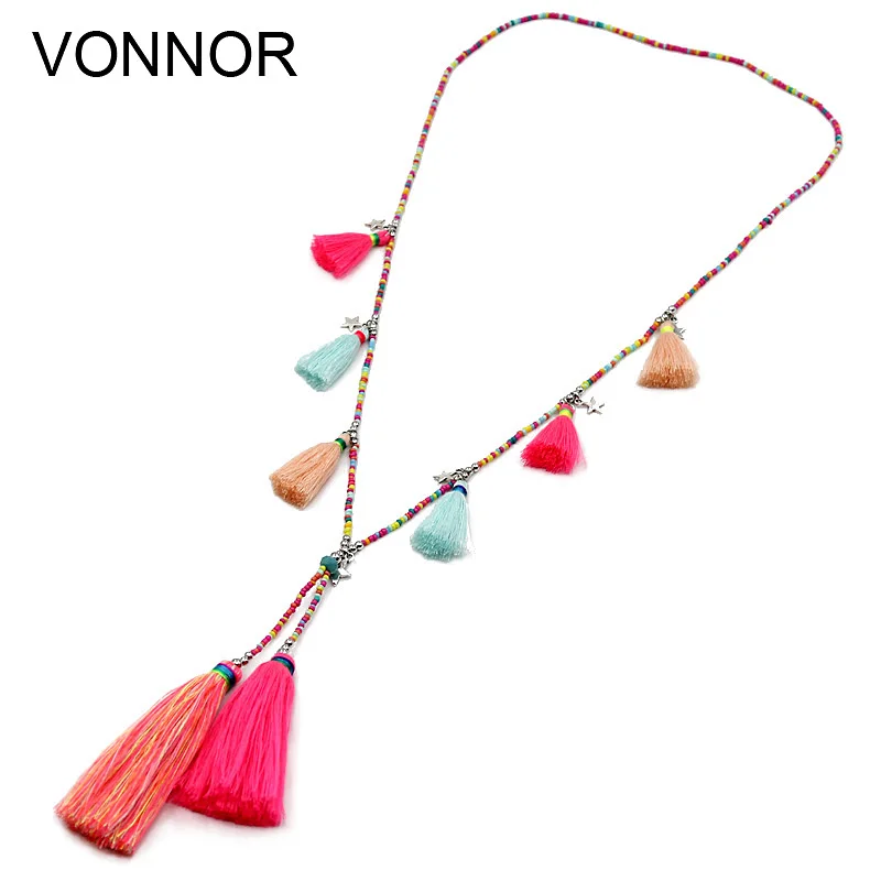 Collier Statement Bohème Fait Main pour Femme, Pendentif à Pampilles Colorées, Accessoire Féminin pour Robe