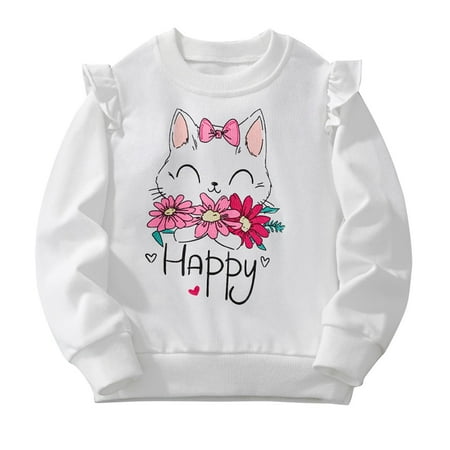 Jamicy Long Sleeve Tops for Kids Girls Cotton Long Sleeve T-Shirt Toddler Comfort Soft Thick Basic Crewneck Tee Tops with Ruffles Trim