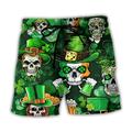 St.Patrick's Day Herren-Boardshorts, Badeshorts, Badehose, Sommershorts, Strandshorts, Kordelzug mit Netzfutter, elastischer Bund, Totenkopf-Grafikdrucke, schnell trocknend, kurze Strandshorts.