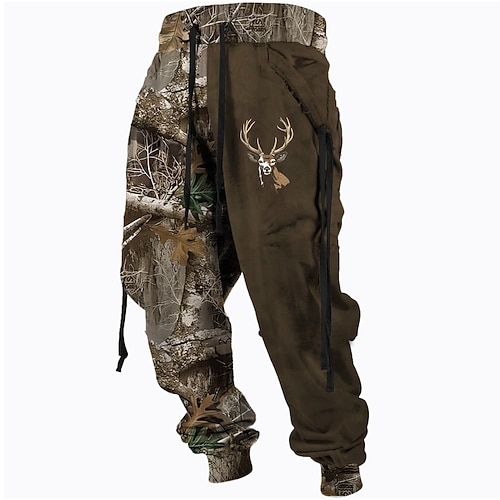 Herren Tarnfarben Jagd Hirsch Jogginghose Trainingshose Hose Hosen Mittlere Taillenlinie Elastischer Kordelzug in der Taille Aktiv Vintage Brautkleider schlicht Outdoor Strassenmode Mit Taschen Image