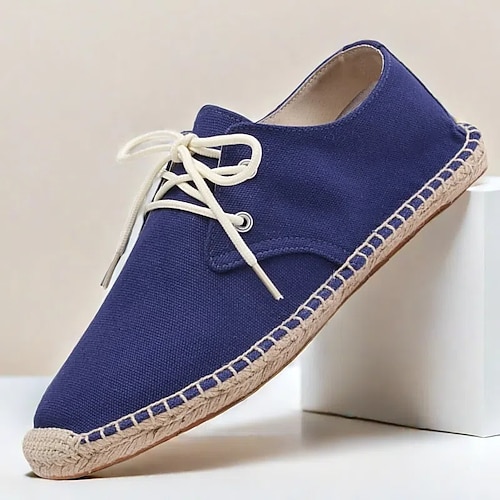 Herren-Espadrilles aus blauem Canvas mit Schnürung und Juteseilsohle – bequemes Freizeitschuhwerk für den Sommer Image