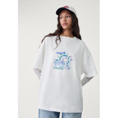 Stradivarius Oversize heavy cotton printed T-shirt White L