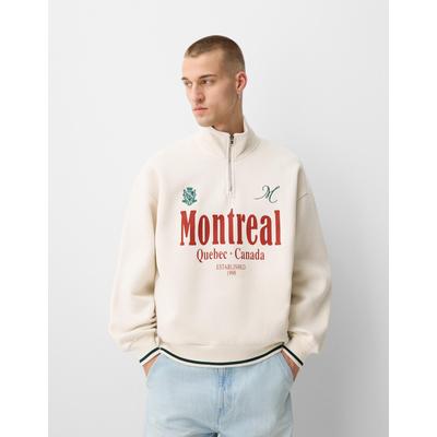 Bershka Printed Sweatshirt With Zip Men S Off White