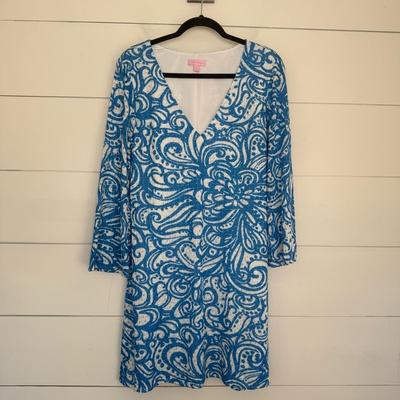 Lilly Pulitzer Dresses | Lilly Pulitzer Women’s Extra Large Jade Resort Current Affairs Crochet Dress | Color: Blue/White | Size: Xl