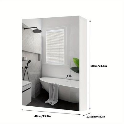 TEMU Single Door Mirror Cabinet: Wall-mounted Bathroom Storage Cupboard With Mirror And Adjustable Shelf, White Image