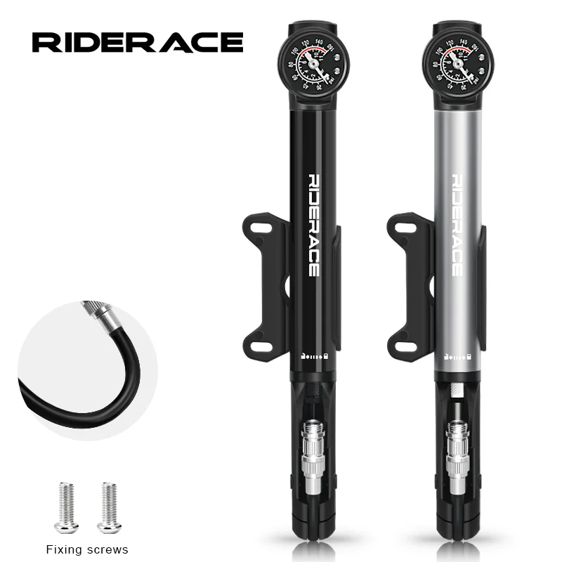 RIDERACE Pompa da bicicletta con manometro Gonfiatore portatile ad alta pressione per pneumatici a mano Pompa per ammortizzatore d'aria per bici Valvola Schrader Presta AV FV