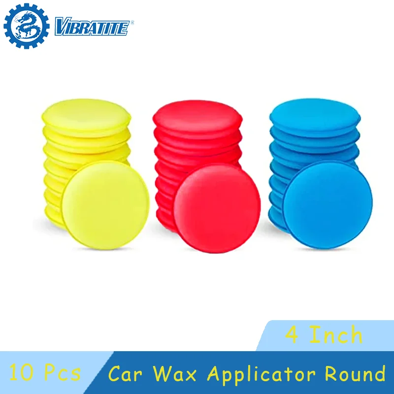 10 Stück Auto-Wachs-Applikator, rund, 10,2 cm, rot/gelb/blau geformt, hochdichter Schaumstoffschwamm, ultraweiche Auto-Detaillierungswerkzeuge zum Wachsen Image