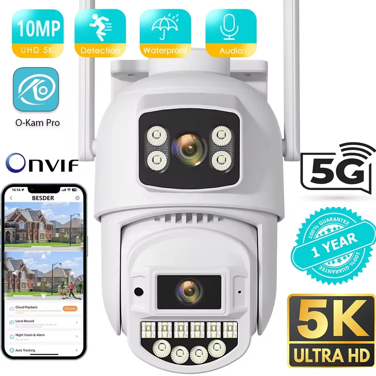 10MP 5K Wifi IP Kamera Outdoor 2,4 GHZ 5GHZ PTZ Überwachungskamera Dual Objektiv Dual Bildschirme E-Mail Alarm 4K Sicherheit Schutz Image