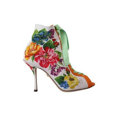 Jersey-Stiefel mit Blumenprint und offener Spitze