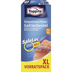 Toppits Doppelverschluß-Gefrierbeutel, XL Vorratspack, 1 L, 36 Stück Image