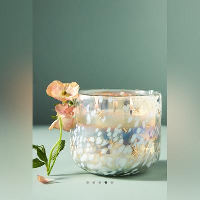 Anthropologie Accents | Anthropologie Festive Woody Winter Woods &Vanilla Gilded Glass Jar Candle Lg New | Color: Gold/White | Size: Os