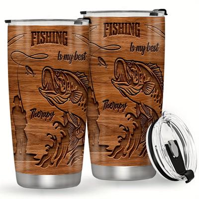 TEMU 20oz Stainless Steel Fishing - Double-walled Insulated, Leakproof Mug For Men & - Perfect Gift For , Dad, Husband On Father's Day, Christmas, Birthdays, Best For Christmas, Thanksgiving Image