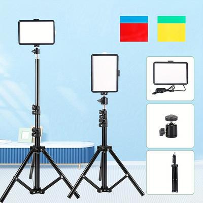 TEMU 8-inch Square Fill Light Usb Led Photography Light Set - Dimmable 5600k, Adjustable Tripod And Rgb Filter, Suitable For Live Broadcasts, Video Shooting And Photography Studio Image