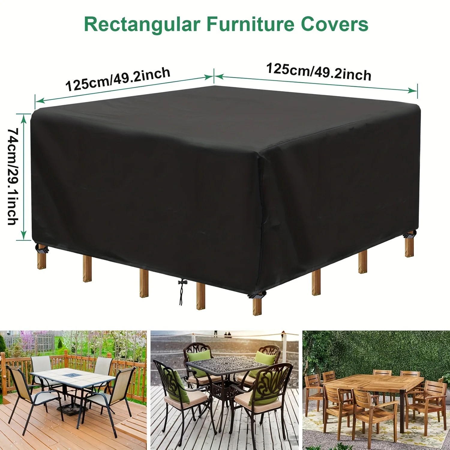 Quadratischer 125 x 125 x 74 cm wasserdichter Outdoor-Terrassenmöbelbezug – UV-beständiger Polyesterstoff für Tisch und Stühle Image